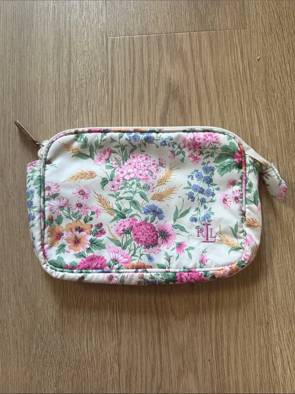 Ralph Lauren Pink Floral Quilted Cosmetic Pouch